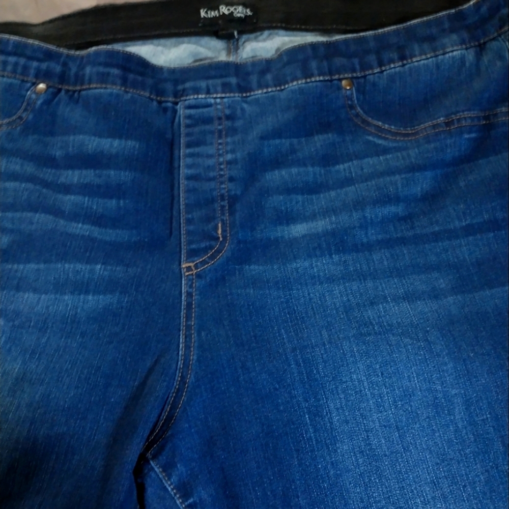 Plus size elastic waist women's blue jeans